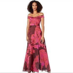 Adrianna Papell Off-the-Shoulder Floral Dress Gown Organza Gown 12.